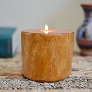 Vintage Rustic Wooden Tea-light Candle Holder, Hand-carved Solid Wood